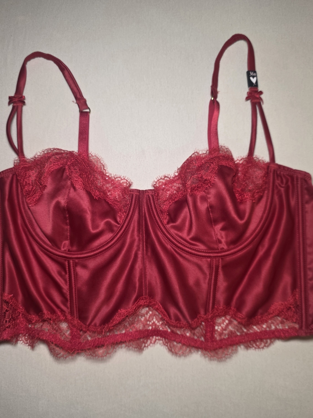Victoria's Secret Red Satin Lace Longline Bra